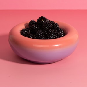 Handmade Stoneware Dessert Bowl: Pink Lavender Ombre Glaze, 14cm