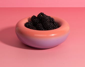 Bol de postre de gres hecho a mano: Esmalte degradado rosa lavanda, 14 cm
