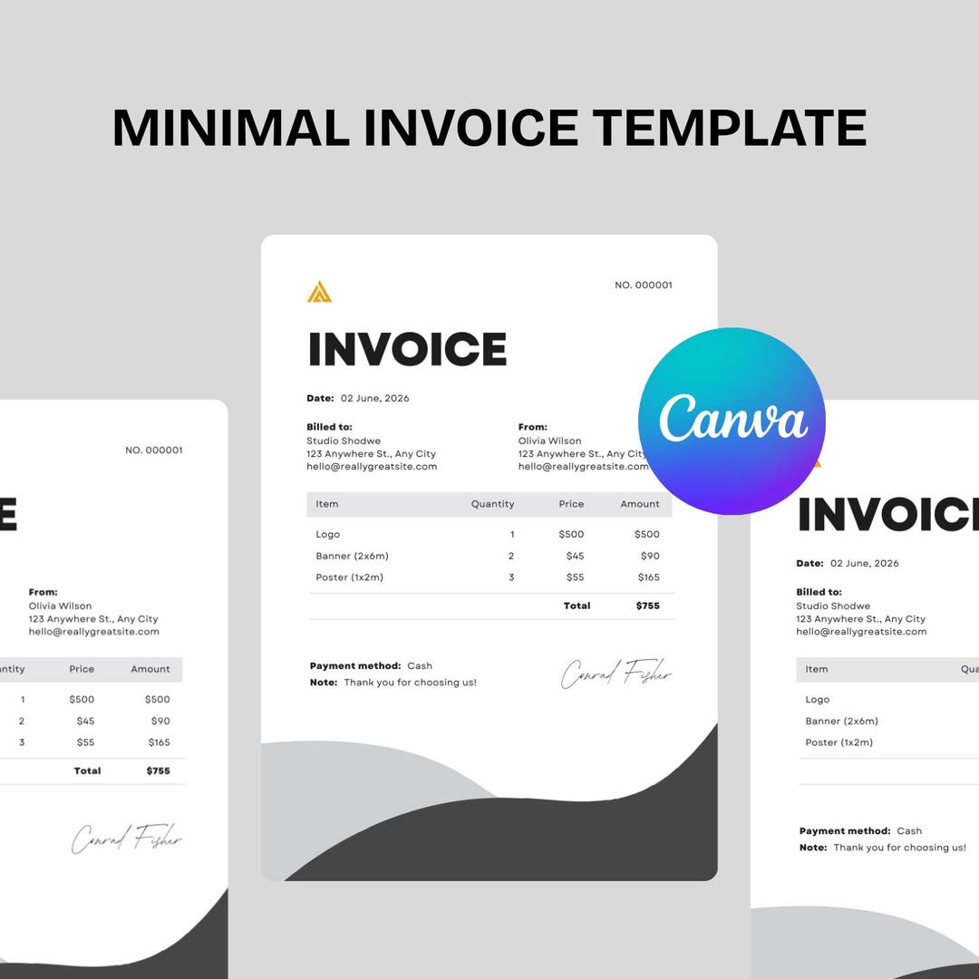 Modern Minimalist Invoice Template: Editable Business Billing Design - Etsy