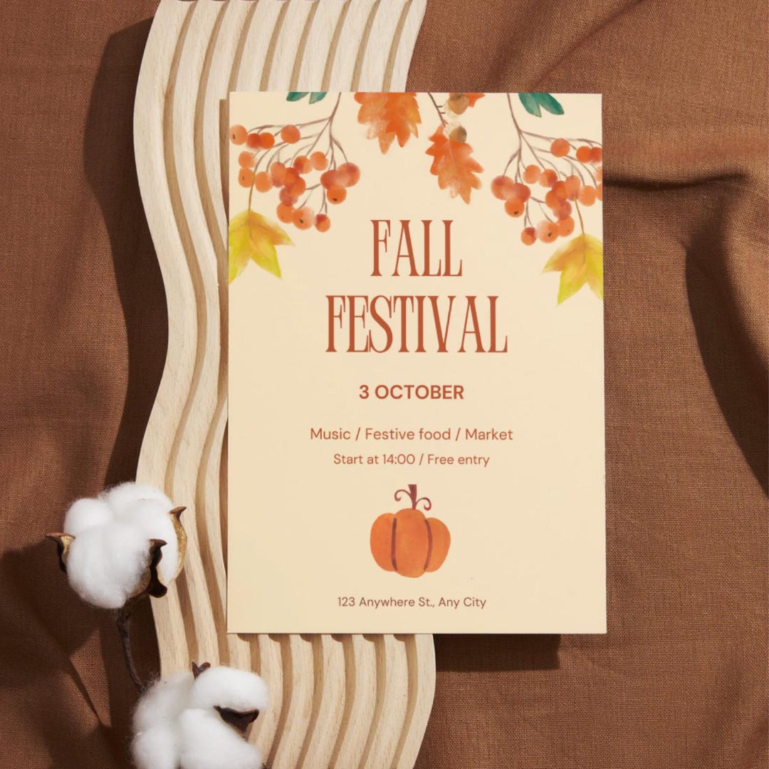 Rustic Fall Festival Invitation: Pumpkin & Autumn Leaves (editable ...