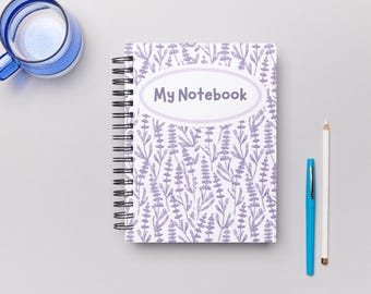 Plantilla de cuaderno floral lavanda: Elegante diario lila (editable)