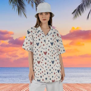 USA 250th Anniversary Hawaiian Shirt, 1776-2026 Patriotic Eagle Stars Button Up, Red White Blue Liberty Freedom, America Semiquincentennial