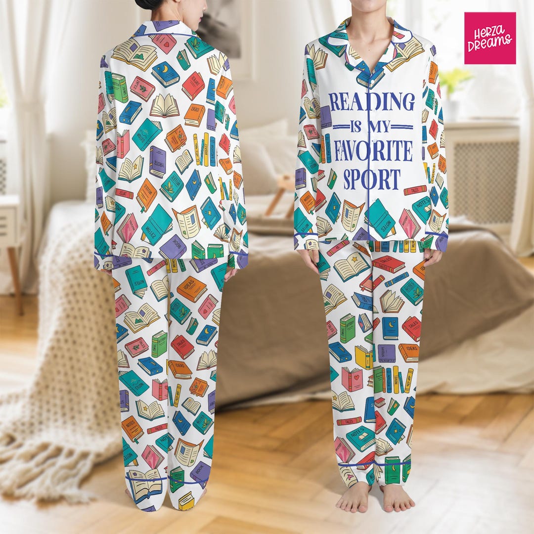 Reading is My Favorite Sport Satin Pajamas, Bookish Pjs for Women, Book ...