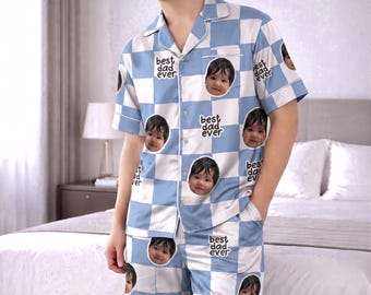 Personalized Best Dad Ever Gift 2026 Custom Face Pajamas For Him Customised Men Satin Pjs Set Father Birthday Present Sleepwear Mens Gear
