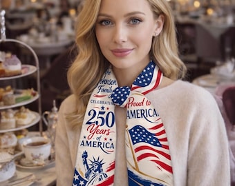 Pañuelo para el cabello de satén personalizado 250 años de América 2026, diadema patriótica del 4 de julio de EE. UU., coletero de seda rojo, blanco y azul Liberty