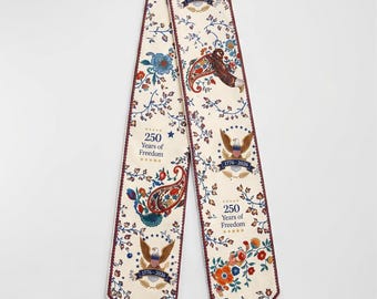 USA 250th Anniversary Silk Satin Hair Scarf, Semi-Quincentennial Eagle & Paisley Twilly, 1776-2026 Patriotic Bow for Bag or Ponytail