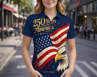 Polo unisex con cremallera "250 años de Estados Unidos", águila patriótica, bandera estadounidense 1776-2026, camiseta de golf, ropa del 4 de julio, semiquincentenario.
