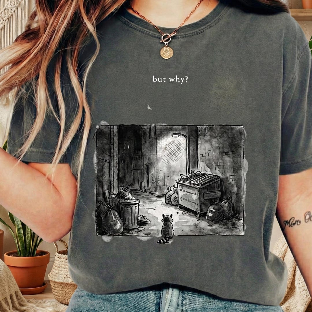 Raccoon Alley “but Why?” Shirt, Existential Raccoon Art Tee, Dark ...