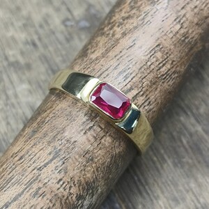 14k Gold Plated Pink Ruby Unique Design Ring, 925 Sterling Silver Cushion Cut Jewelry, Men's Signet Gemstone