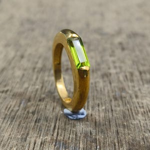 Förgylld peridotring till julklapp, 925 silver lång stång herrsmycken