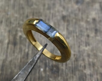 Anillo de labradorita con barra larga para hombre, corte baguette, labradorita, joyería de plata de ley 925