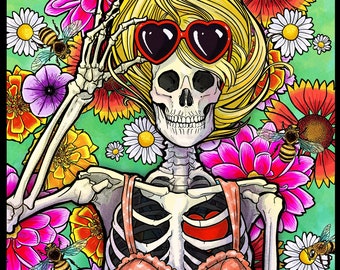 Summer vibes skeleton art print