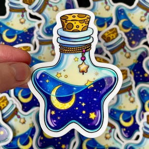 Pegatina de botella de poción de cielo nocturno