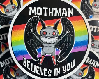 Mothman believes in you pride sticker