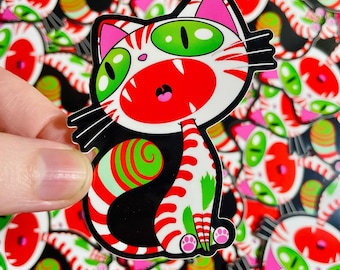 Candy cane cat sticker