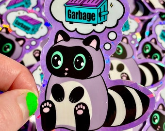 Garbage Thoughts raccoon holographic Sticker