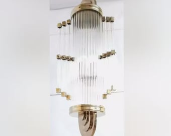 Art Deco Messing & Glasstab Kronleuchter | Vintage Deckenleuchte