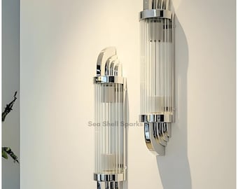 アールデコ調真鍮＆ニッケル製ウォールスコンス | ガラスロッドモダンランプ