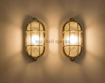 8 pcs Vintage Brass Oval Bulkhead wall light Nautical Cage Costal Outdoor Indoor Lamp