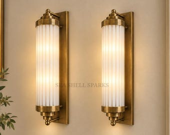 Art Deco Brass Milk Glass Rod Wall Sconces Lamp | Vintage Nautical Lighting