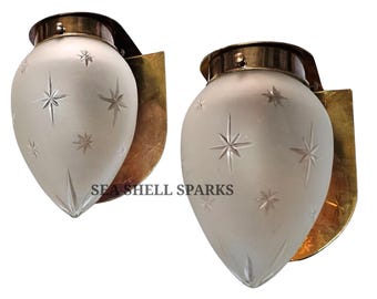 Paar Vintage Art-Deco-Licht alte Lampe Wandleuchten Leuchte Messing & Stern Milchglas Schirm Lampe Schiff Licht Antik