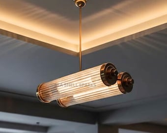 アールデコ調真鍮＆ガラスの高層ビルシャンデリア | ヴィンテージスタイル