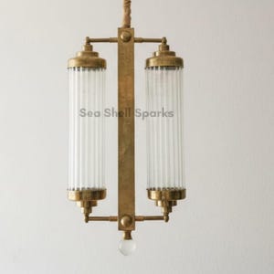 Art Deco Brass & Clear Glass Light | Antique Style Sconce | Maritime lighting | 2-Rod Light Fixture