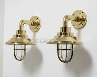 Nautical Antique Vintage Brass Alleyway Light with Brass Shade Industrial Design
