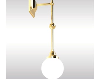 Brass Art Deco Wall Sconce with Milk Glass Globe Shade – Mid-Century Modern Fixture