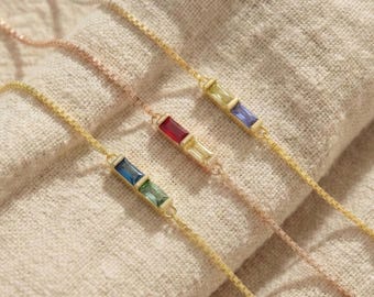 Pulsera personalizada con piedra de nacimiento en oro de 18 quilates, talla baguette, regalo para mamá y abuela, regalo para el Día de la Madre, regalo para mujer.