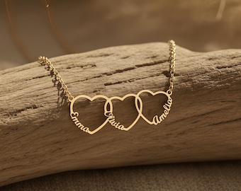 Collar con nombre familiar y corazón, collar con varios nombres, collar con nombre de niño, regalo de cumpleaños, regalo para mamá, regalo para esposa, regalo para ella