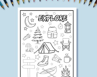 Camping Coloring Page for Kids | Nature Explore Printable (Digital Download)