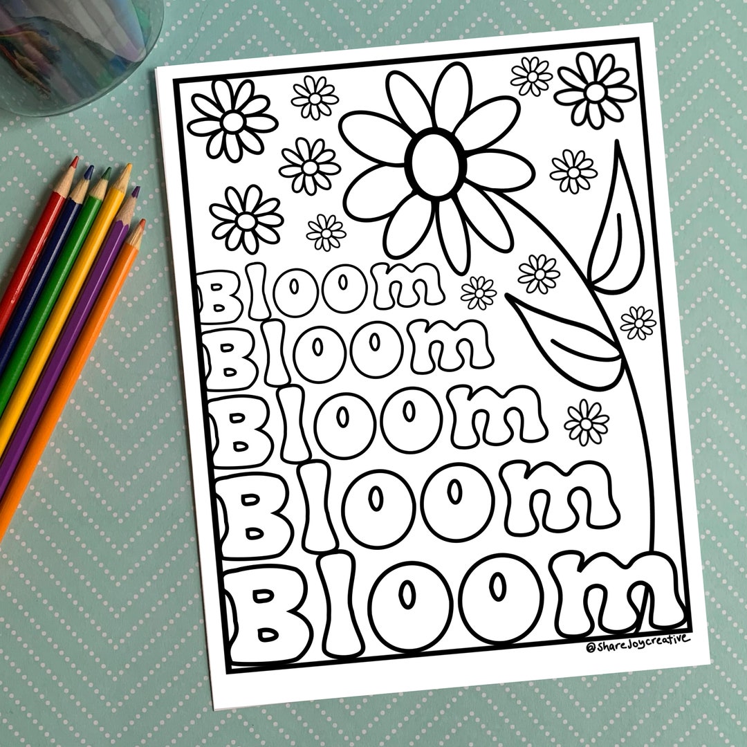 Bloom Coloring Page Printable Coloring Page Downloadable PDF Flower