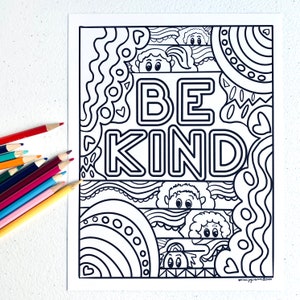 Be Kind Coloring Page - digital download - printable coloring page - downloadable PDF - Kindness coloring page