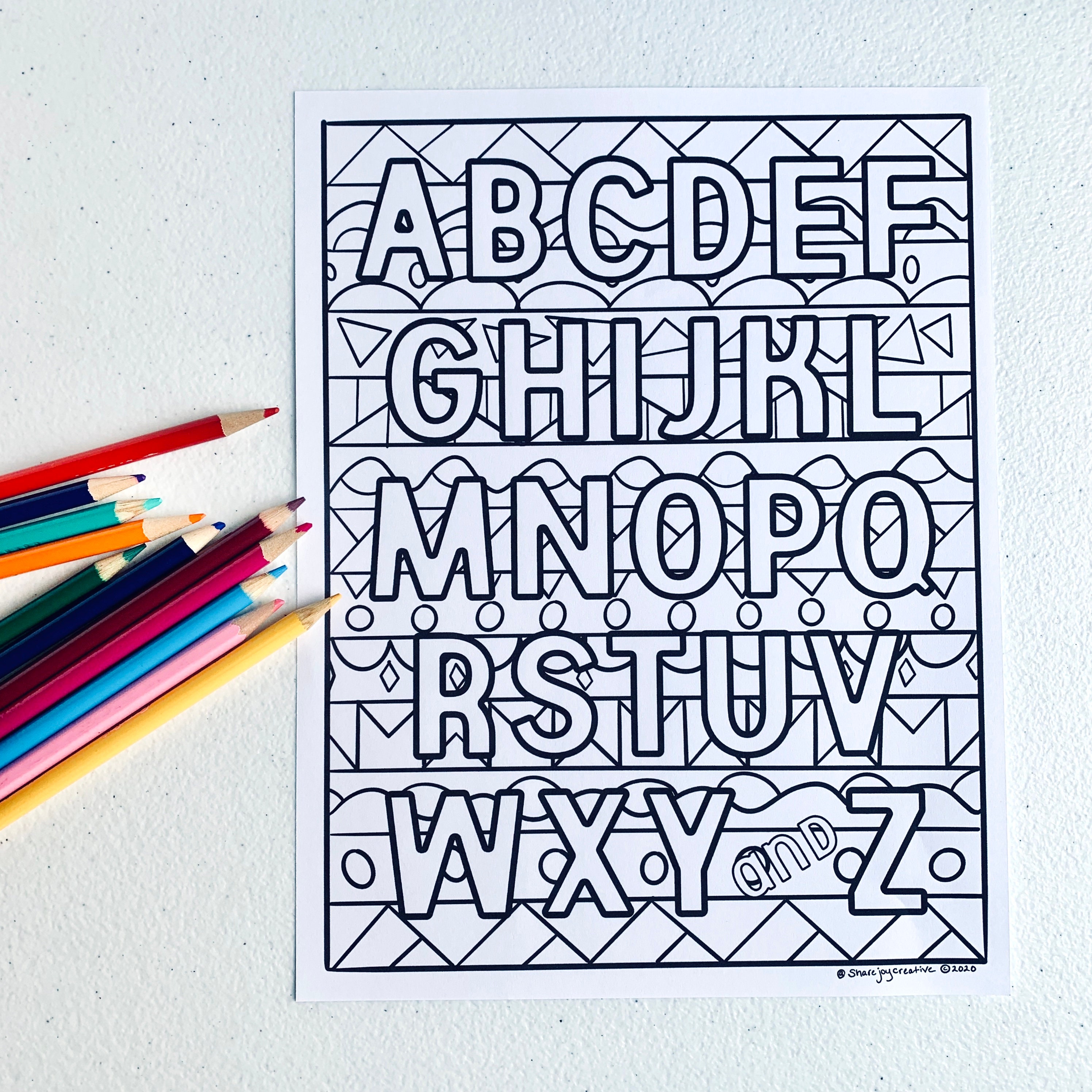 Alphabet Coloring Page - ABCDEFG - Digital Download