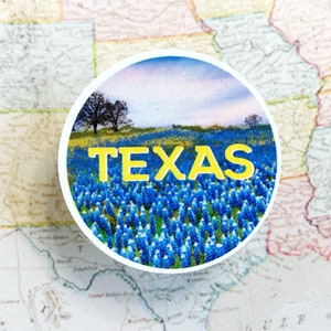 Texas Sticker - texas round sticker - water resistant sticker - state of texas pride - Lone star state sticker - texas landscape - USA