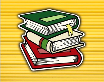 Stack of Books Sticker - waterproof sticker - reading sticker - book lovers sticker - books decal - book stack - bookish