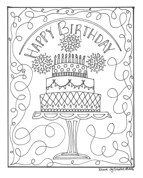 Nieuw Happy Birthday Cake Coloring Page | Etsy NR-07