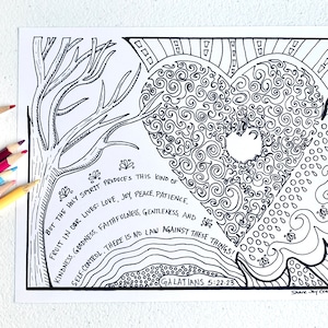 The Fruit of the Holy Spirit Coloring Page - printable coloring page - downloadable PDF - Prayer coloring page