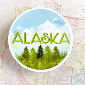 Alaska Sticker - Alaska round sticker - water resistant sticker - state of Alaska pride - state stickers - alaska landscape