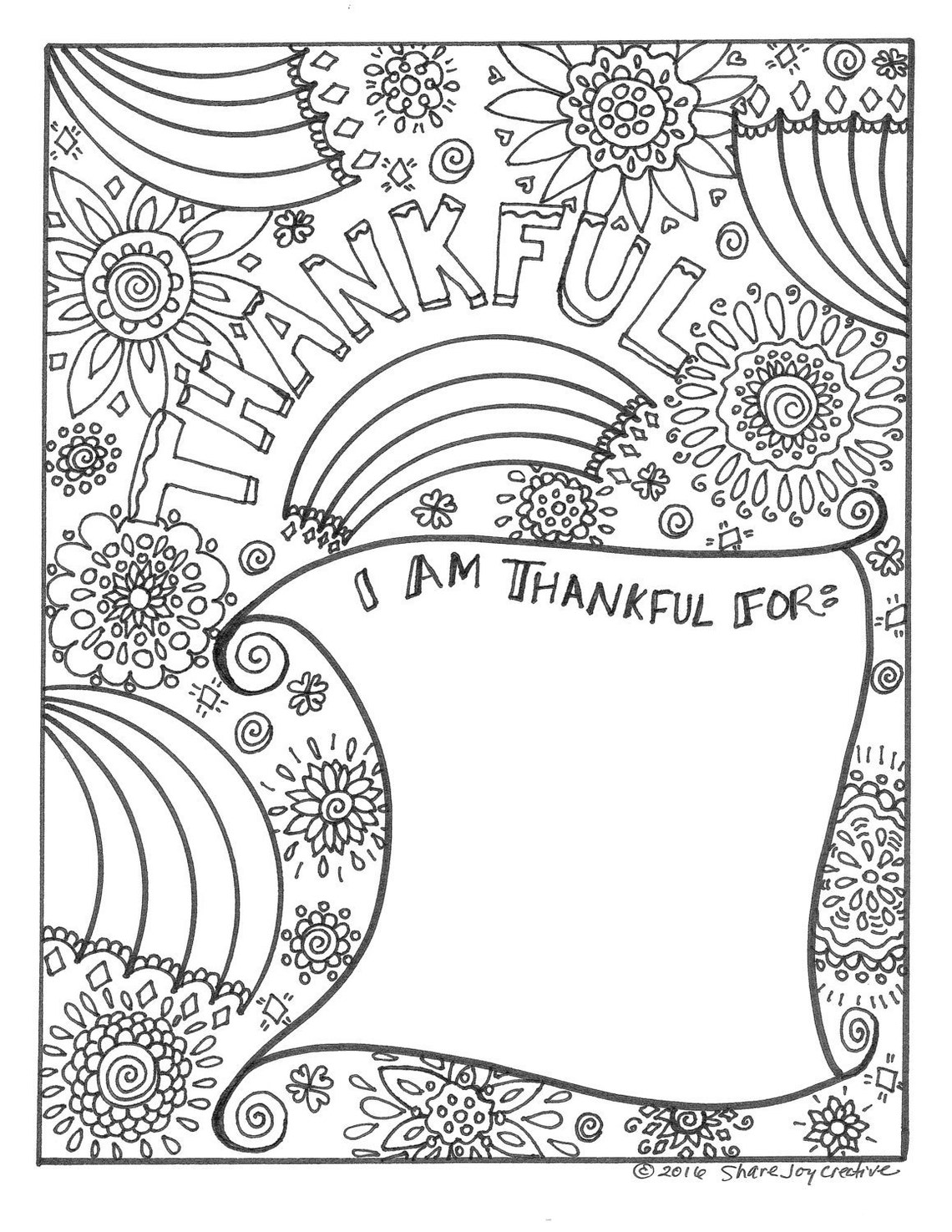 Thankful I Am Thankful For Coloring Page Printable Coloring Page 