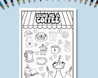 Cozy Coffee Shop Coloring Page | Relaxing Cafe Printable (PDF)
