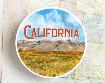 California Round Sticker – Water Resistant Travel Souvenir