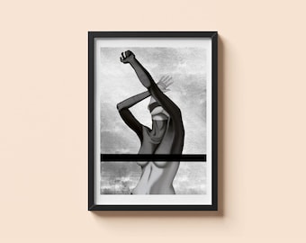 Art Print: Elegant Woman Reaching - Black & White (Digital Download)