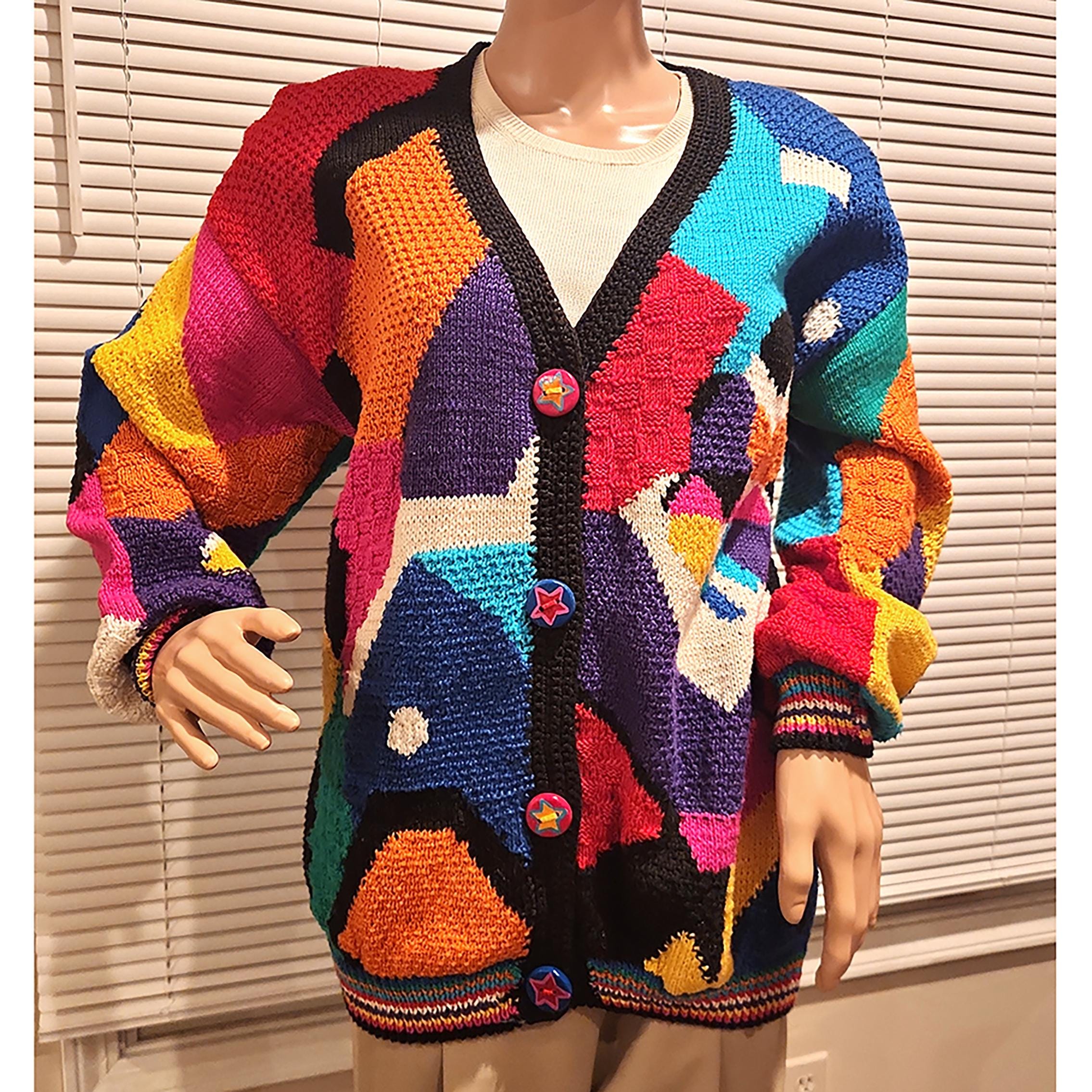 Vintage 1990s Alfonso Pozo for Globetrotter Modernist Cardigan Sweater 100% Cotton
