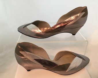 Sesto Meucci of Florence Silver Bronze Accent Leather Low Pumps