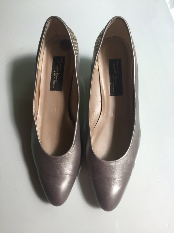 Sesto Meucci  Silver Leather Pumps with grommets &