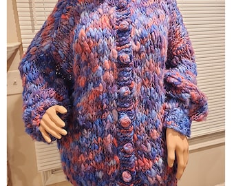 Vintage Chunky Sweater Cardigan Handmade in Great Britain Colinette Yarn Purple Hues