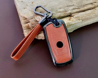 Personalized Leather BMW Key Fob Cover - Aluminum Frame & Keychain