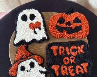 Handmade Halloween Punch Needle Coaster Set: Spooky Fall Decor